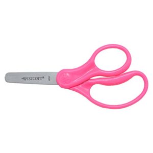 westcott 15967 right- and left-handed scissors, classic kids' scissors, ages 4-8, 5-inch blunt tip, neon pink
