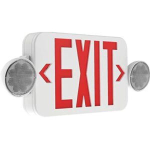 hubbell ccr, remote compatible combination outdoor emergency light and red letter exit sign, with 120/277vac, 60hz input, 2 fully adjustable led lamps, 18 in x 2 in x 8.2 in, white
