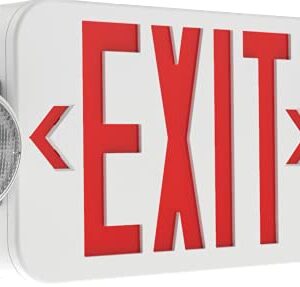 Hubbell Lighting CCRRC Emergency Exit Sign, Remote Compatible Combination Emergency Light and Exit Sign for Stair-Wells, Hallways, Offices, 2 Fully Adjustable LED Heads, White with Red EXIT Letters