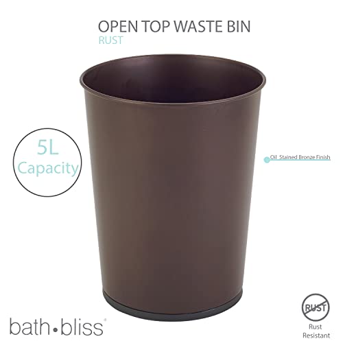 Bath Bliss 5 Liter Small Wastebasket | Round Open Top | Trash Can | Bathroom | Bedroom | Kitchen | Office | Dorm | Disposal Waste Bin | Garbage | Oil Rubbed Bronze