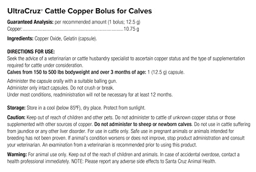 UltraCruz Cattle Copper Bolus Supplement for Calves, 100 Count x 12.5 Grams