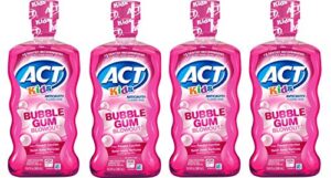 act kids anticavity fluoride mouthwash, bubble gum blow out 16.9 oz. (pack of 4)