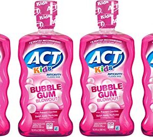 ACT Kids Anticavity Fluoride Mouthwash, Bubble Gum Blow Out 16.9 oz. (Pack of 4)