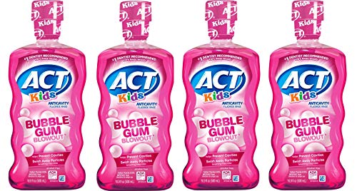 ACT Kids Anticavity Fluoride Mouthwash, Bubble Gum Blow Out 16.9 oz. (Pack of 4)