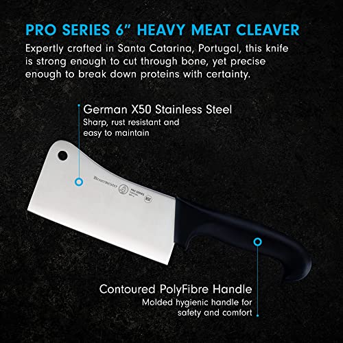 Messermeister Pro Series 6” Heavy Meat Cleaver - German X50 Stainless Steel & NSF-Approved PolyFibre Handle - 15-Degree Edge, Rust Resistant & Easy to Maintain - Made in Portugal