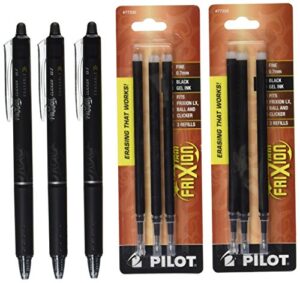 pilot frixion clicker retractable gel ink pens, eraseable, fine point 0.7 mm, black ink (314505p)