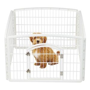 iris usa 24" exercise 4-panel pet playpen with door, dog playpen, puppy playpen, for small and medium dogs, keep pets secure, easy assemble, rust-free, heavy-duty molded plastic, customizable, white