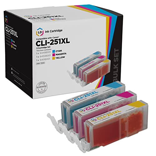 LD Compatible Ink Cartridge Replacement for Canon CLI-251XL High Yield (1 Cyan, 1 Magenta, 1 Yellow, 3-Pack)