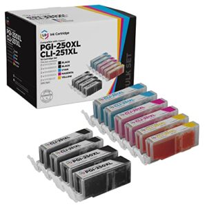 ld products compatible replacements for canon ink 250 and 251 cartridges pgi-250xl cli-251xl pgi 250 xl cli 251 xl high yield (2 pigment black, 2 black, 2 cyan, 2 magenta, 2 yellow, 10-pack)