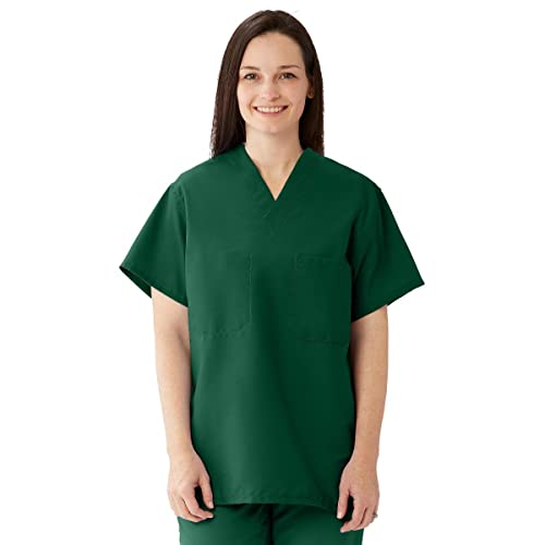 Medline ComfortEase Unisex Reversible Scrub Top, 2 Pockets, Evergreen, Size Large