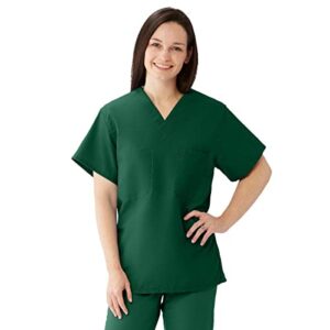 Medline ComfortEase Unisex Reversible Scrub Top, 2 Pockets, Evergreen, Size Large