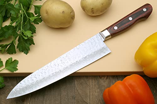 Yoshihiro VG10 16 Layer Hammered Damascus Gyuto Japanese Chefs Knife (8.25'' (210mm))