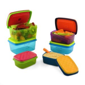 fit & fresh kids' healthy lunch set, 14-piece value reusable container set with removable ice packs, leak-proof, bpa-free, portion control