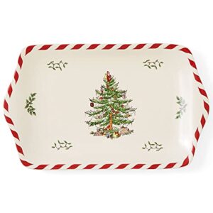 spode christmas tree peppermint dessert tray | porcelain | 12-inches | appetizer, charcuterie, food, snack, and dessert platters | holiday serving tray