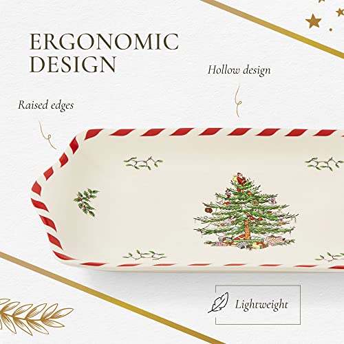 Spode Christmas Tree Peppermint Dessert Tray | Porcelain | 12-Inches | Appetizer, Charcuterie, Food, Snack, and Dessert Platters | Holiday Serving Tray