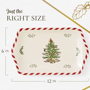 Spode Christmas Tree Peppermint Dessert Tray | Porcelain | 12-Inches | Appetizer, Charcuterie, Food, Snack, and Dessert Platters | Holiday Serving Tray