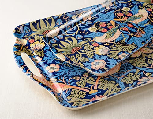 Pimpernel Morris & Co Strawberry Thief Blue Large Handled Tray | Serving Tray for Lunch, Coffee, or Breakfast | Made of Melamine for Indoor and Outdoor use | Measures 18.9" x 11.6" | Dishwasher Safe
