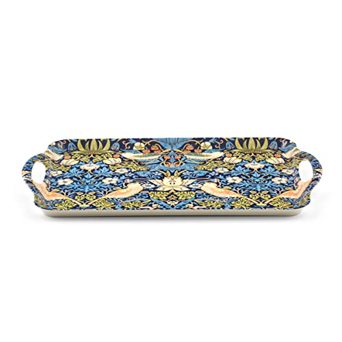 Pimpernel Morris & Co Strawberry Thief Blue Large Handled Tray | Serving Tray for Lunch, Coffee, or Breakfast | Made of Melamine for Indoor and Outdoor use | Measures 18.9" x 11.6" | Dishwasher Safe