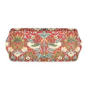 pimpernel morris & co strawberry thief red collection sandwich tray | serving platter | crudité and appetizer tray for indoor and outdoor use, made of melamine, measures 15.1" x 6.5", dishwasher safe