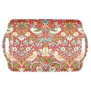pimpernel morris & co strawberry thief red large handled tray | serving tray for lunch, coffee, or breakfast | made of melamine for indoor and outdoor use | measures 18.9" x 11.6" | dishwasher safe