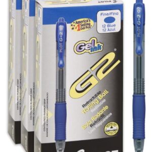 PILOT G2 Premium Refillable & Retractable Rolling Ball Gel Pens, Fine Point, Blue Ink, 12-Pack Box (Pack of 3) (46053)