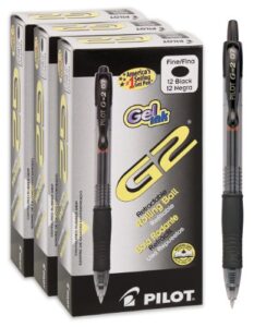 pilot g2 premium refillable & retractable rolling ball gel pens, fine point, black ink, 12-pack box (pack of 3) (46052)