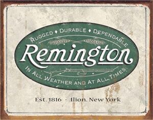 desperate enterprises remington weathered logo tin sign - nostalgic vintage metal wall décor - made in usa