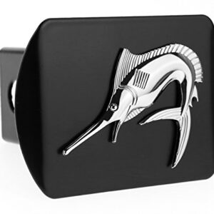 LFPartS Marlin Swordfish Fishing Fish 3D Chrome Emblem on Black Trailer Metal Hitch Cover Fits 2" Receivers