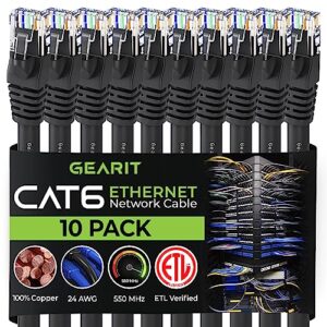 gearit cat 6 ethernet cable 3 ft (10-pack) - cat6 patch cable, cat 6 patch cable, cat6 cable, cat 6 cable, cat6 ethernet cable, network cable, internet cable - black 3 feet