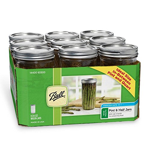 JARDEN HOME BRANDS 1440065500 Ball Wide Mouth Mason Jars, 24 oz(Pack of 9)