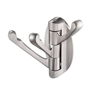 kes solid metal swivel hook heavy duty folding swing arm triple coat hook with multi three foldable arms towel/clothes hanger for bathroom kitchen garage wall mounted brushed nickel, a5060-2