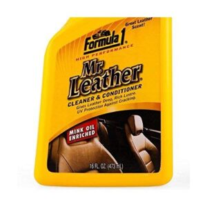 Formula 1 Mr. Leather Cleaner and Conditioner Spray, Enriched Leather Conditioner for Car Interior, Shoes & More, Car Upholstery Cleaner to Shine & Protect, Car Cleaning Supplies, 16 oz