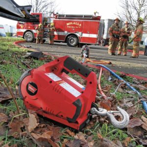 WARN 885030 PullzAll Cordless 24V DC Portable Electric Winch with Steel Cable and 1 Rechargeable Battery Pack: 1/2 Ton (1,000 lb) Lifting/Pulling Capacity, Red