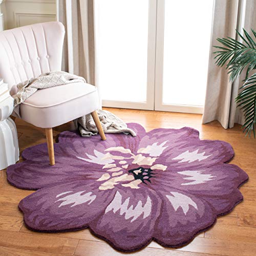 SAFAVIEH Novelty Collection 4' Round Lilac NOV254A Handmade Boho Flower Premium Wool Area Rug