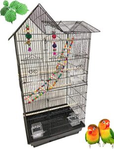 large double roof top flight bird cage with toys for cockatiel parakeet conure lovebird budgie parrotlet finch canary small parrot bird cage