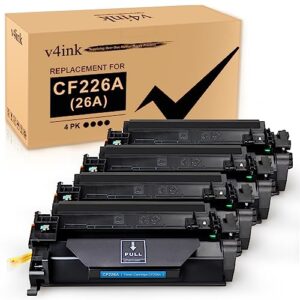 v4ink compatible 26a cf226a toner cartridge replacement for hp 26a cf226a 26x cf226x toner for use with hp pro m402n m402dn m402dw m402d mfp m426dw m426fdw m426fdn printer (4 pack, new version)