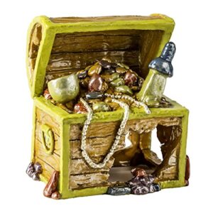glofish treasure chest ornament, small, detailed aquarium ornament, hideaway for fish