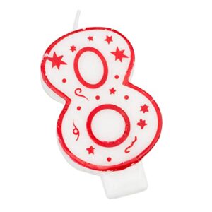 chef craft classic numeral candle, number 8, 3 inch, white/red