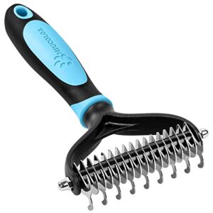 miu color pet grooming brush, 2 sided undercoat rake for dogs & cats, professional deshedding brush and dematting tool, effective removing knots, mats, tangles for cats, dogs, extra wide