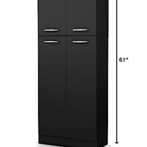 South Shore Axess 4-Door Storage Pantry, Pure Black