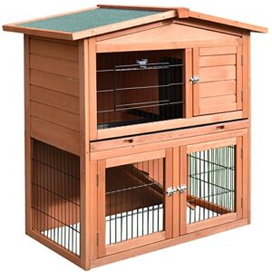 pawhut 40" wooden rabbit hutch small animal house pet cage