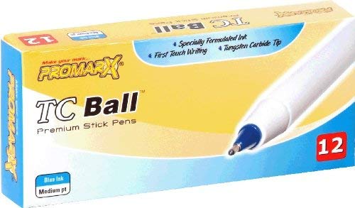 Promarx TC Ball Medium Ballpoint Stick Pens, 1.0 mm, Blue Ink, 12-Count