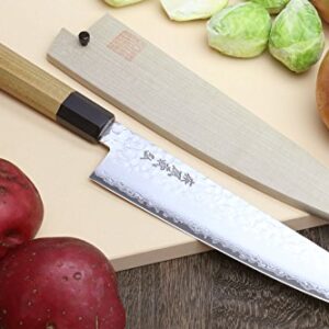 Yoshihiro VG-10 46 Layers Hammered Damascus Gyuto Japanese Chefs Knife (Octagonal Ambrosia Handle) (8.25" (210mm)