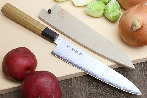 Yoshihiro VG-10 46 Layers Hammered Damascus Gyuto Japanese Chefs Knife (Octagonal Ambrosia Handle) (8.25" (210mm)