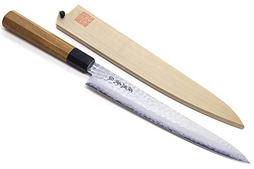 Yoshihiro VG-10 46 Layers Hammered Damascus Sujihiki Japanese Slicer Knife (9.5'' (240mm) Ambrosia Handle)