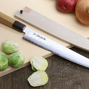 Yoshihiro VG-10 46 Layers Hammered Damascus Sujihiki Japanese Slicer Knife (9.5'' (240mm) Ambrosia Handle)