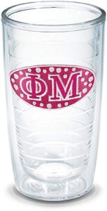 tervis sorority - phi mu made in usa double walled insulated tumbler travel cup keeps drinks cold & hot, 16oz - no lid, clear