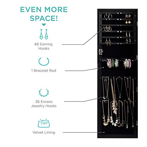 Best Choice Products Standing Mirror Armoire, Lockable Jewelry Storage Organizer Cabinet w/Velvet Interior, 3 Angle Adjustments - Black