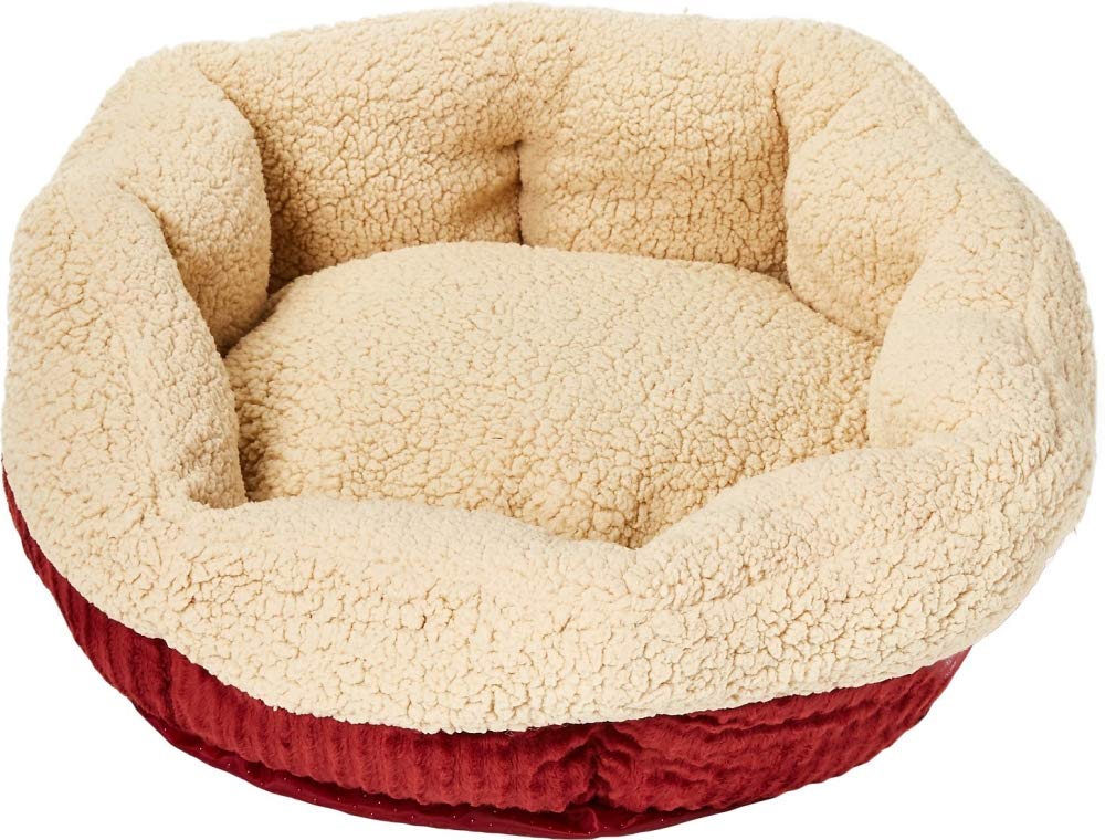 Petmate Aspen Pet Self Warming Round Bed, 19.5 Inches, Barn Red and Cream