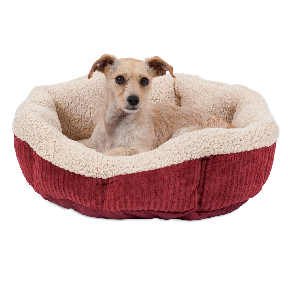 Petmate Aspen Pet Self Warming Round Bed, 19.5 Inches, Barn Red and Cream